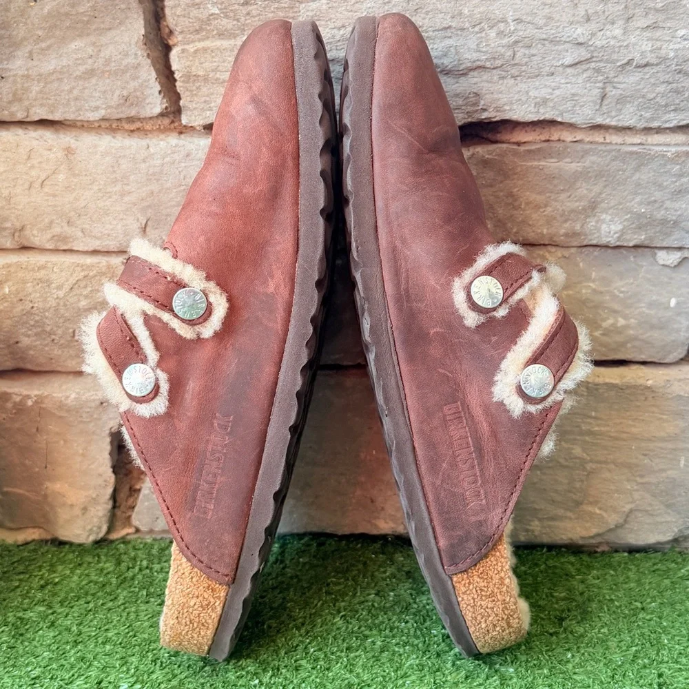 Birkenstock Blair Oiled Leather Shearling Women’s Clogs - Picture 7 of 11
